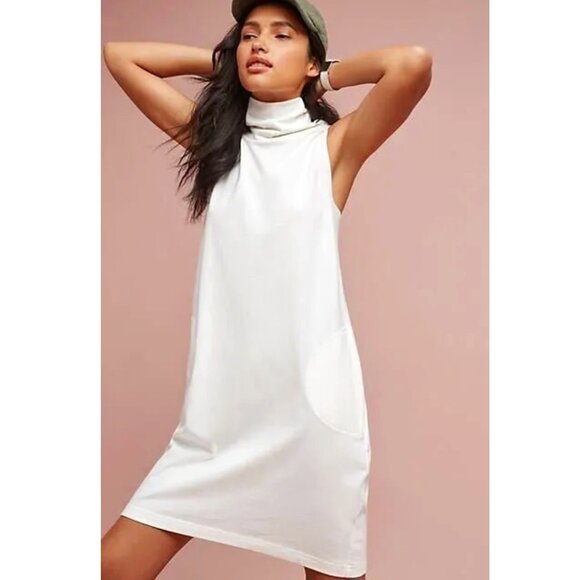 ANTHROPOLOGIE AKEMI & KIM Mock Neck White Tunic Shift Dress Size Small NWT - Picture 1 of 12